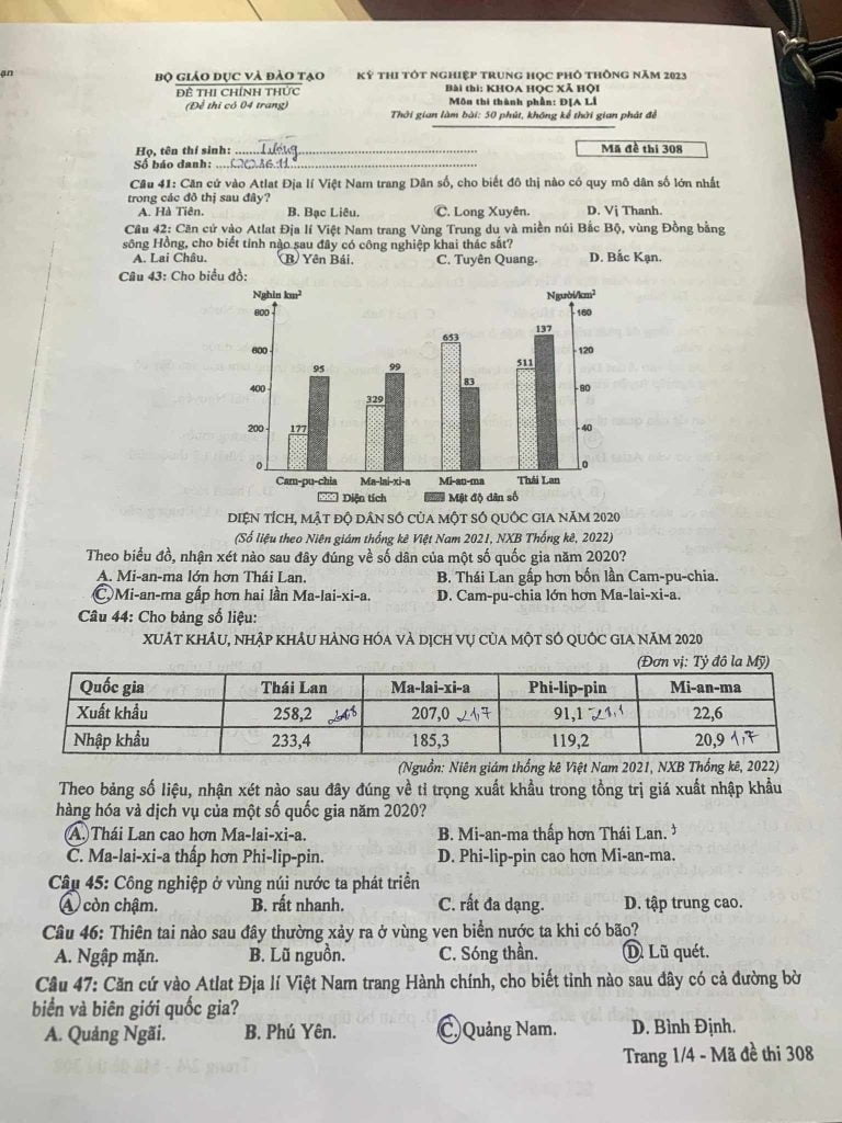 Đề thi môn Địa Lý tốt nghiệp THPT Quốc Gia 2023 - 1