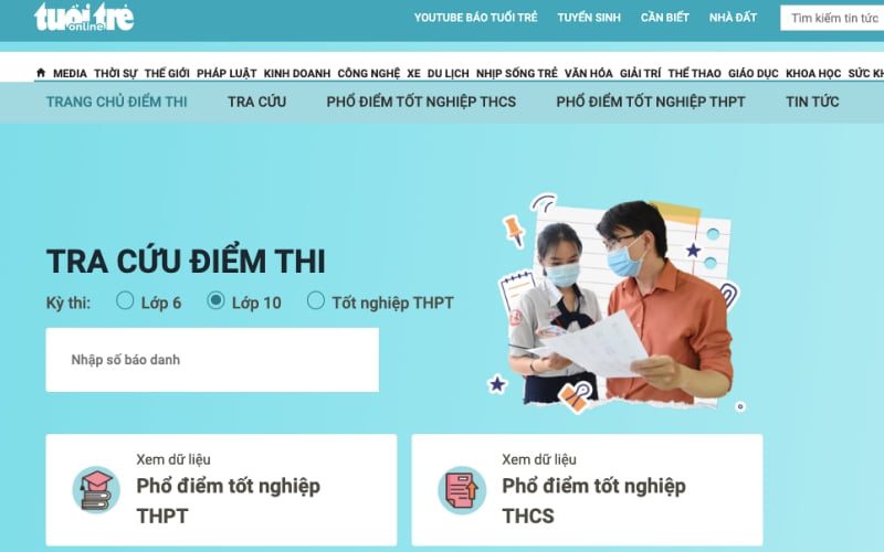 Ngay sau khi có điểm thi, thí sinh có thể truy cập trang xem điểm thi của Tuổi Trẻ Online tại diemthi.tuoitre.vn để xem điểm